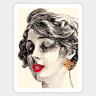 woman with golden earring and red lips Sticker